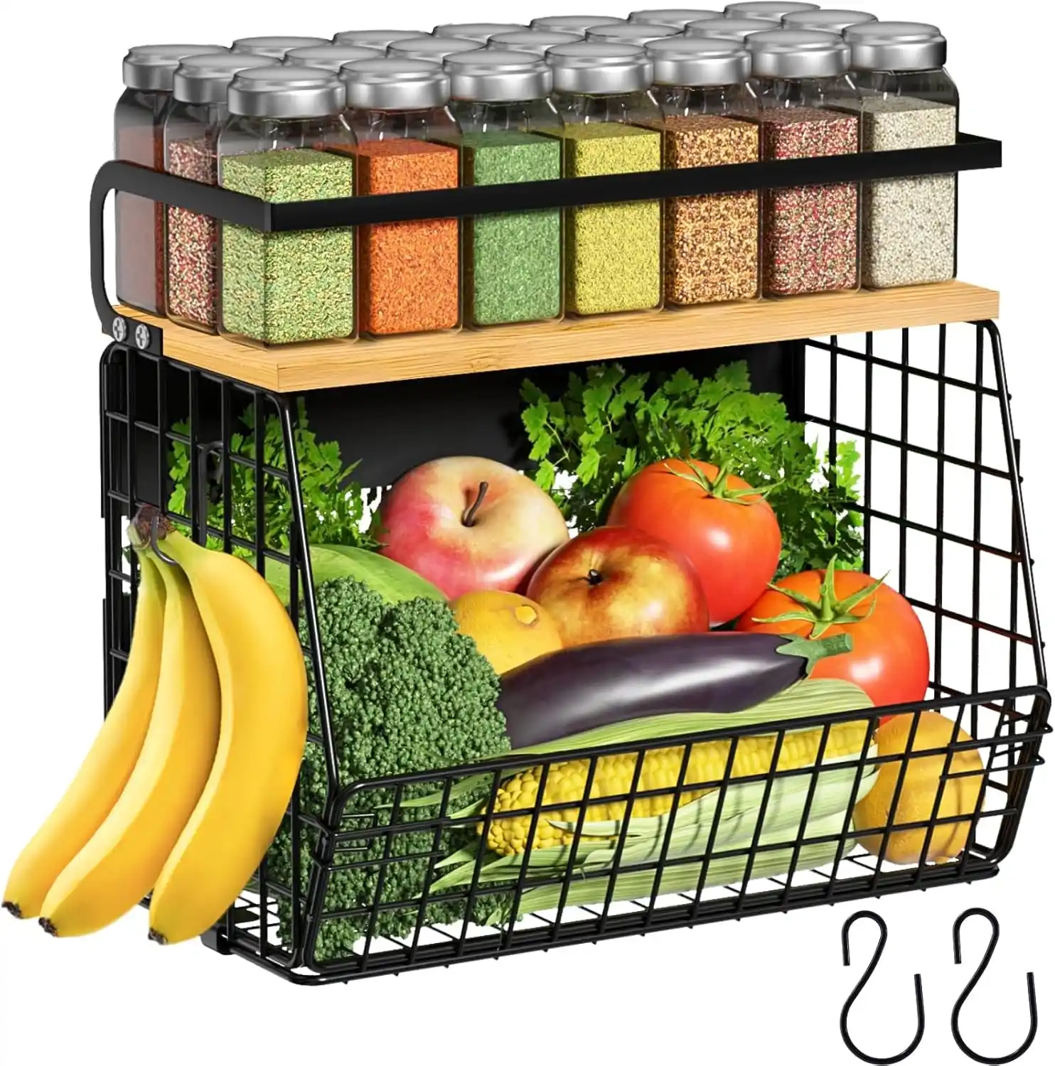 Magnetic Wood & Metal Produce Rack